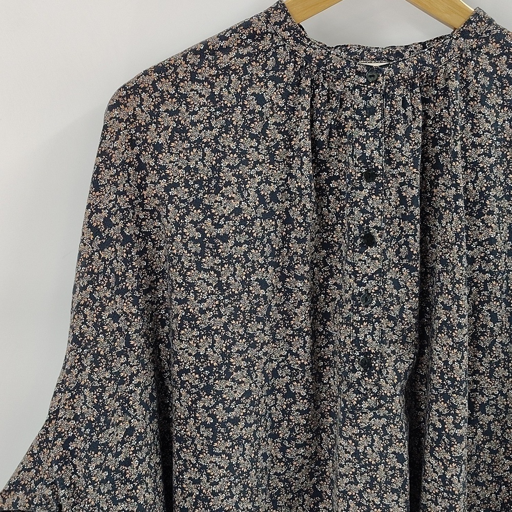 Universal Thread Peasant Blouse XXL Partial Button Down Long Sleeve Gray Peach - Picture 2 of 9